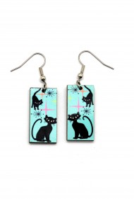 Two Cats on Blue Earrings